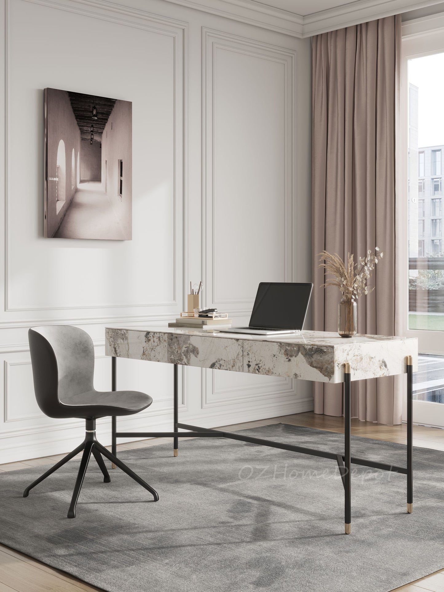 Igor Sintered Stone Top Study Desk with Drawers /Steel Legs/Ceramic/ Home Office Desk