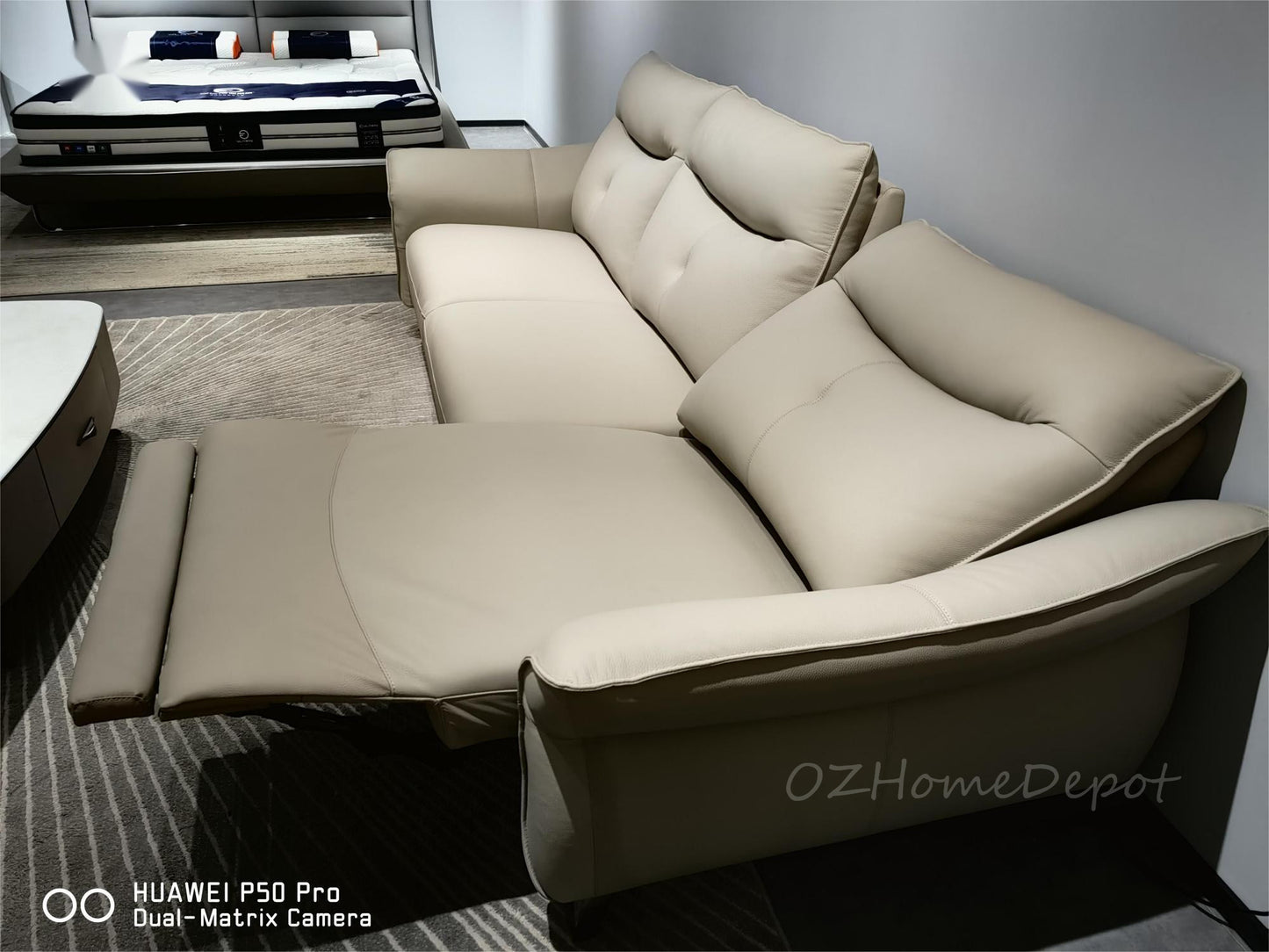 【Electric Sofa】LORELEI Elephant Grey Genuine Leather Left Electric Three-Seater Sofa | 278cm | E007