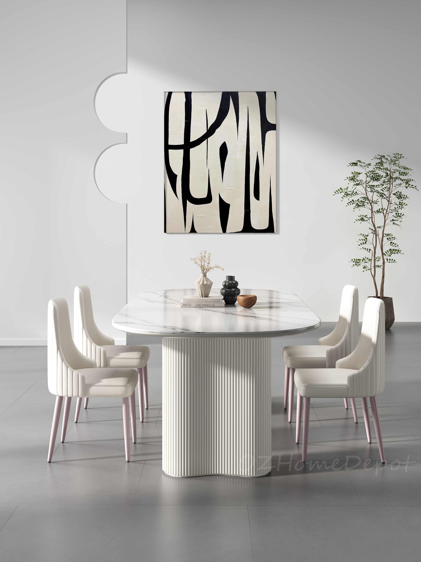AMOS White Marble Paint Sintered Stone Top Long Dining Table |Dining Chairs | Dining Set 9095