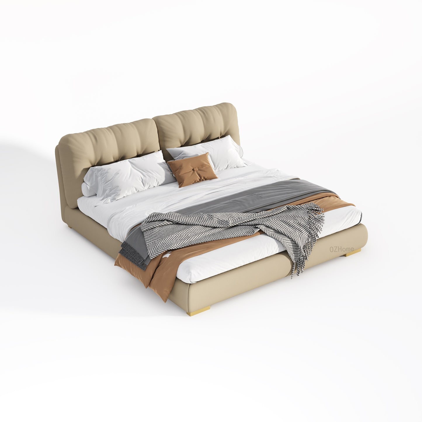 MOUSHY Luxurious Beige Frosted Fabric Bed Frame Queen/ King/ Steel legs 0076
