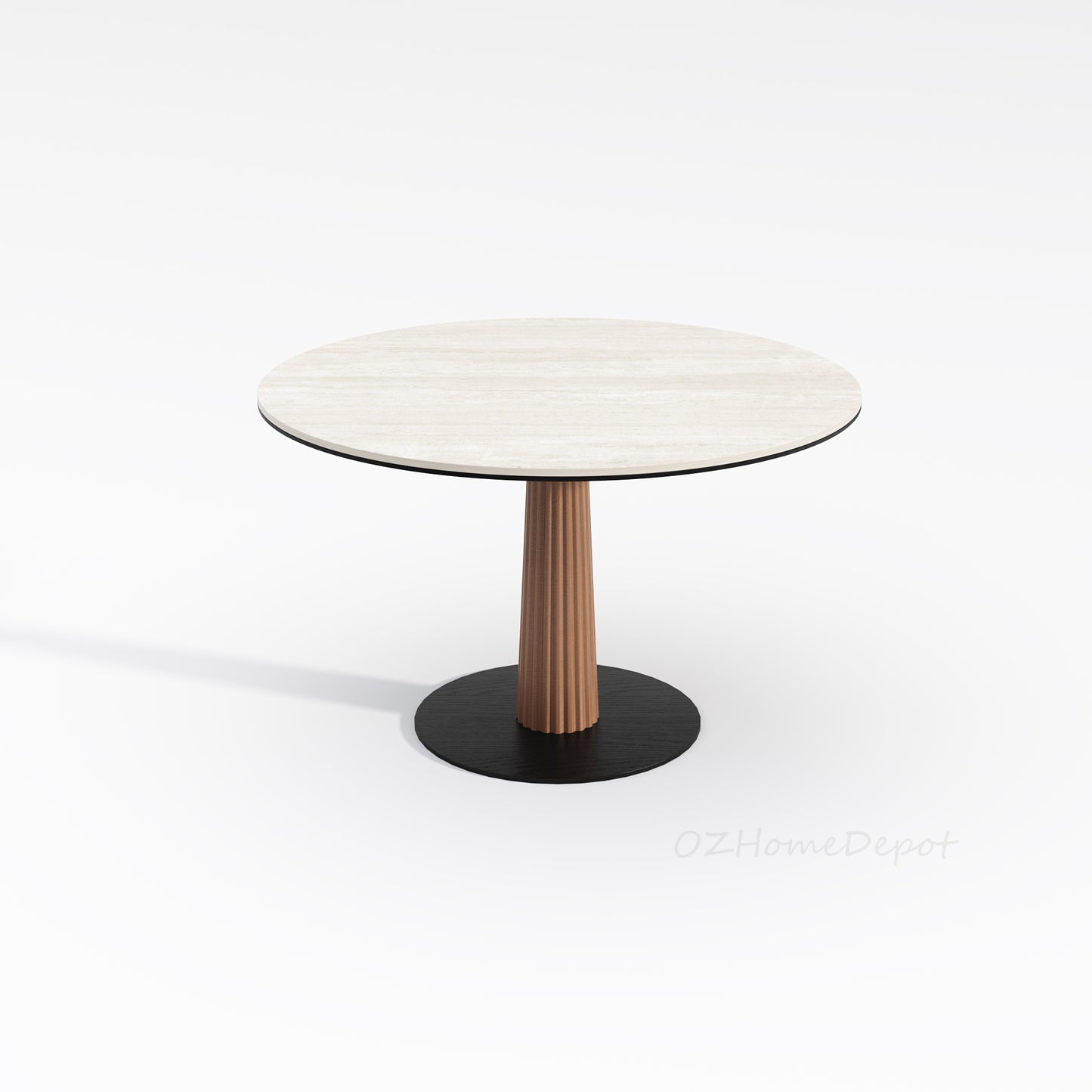 LLIAD Small Wooden Base with Cave Stone Circular Dining Table | Meeting Table | Dining Chair | Set | 9047
