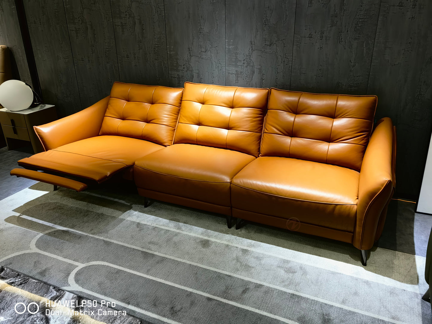 【Electric Sofa】LYSANDRA Orange-Brown Genuine Leather Three-Seater Sofa with Dual Armrests 282cm | E005-L