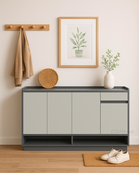 ZANE Light Grey & Dark Grey Four-Door Storage Shoe Cabinet with Drawer, Large 140cm | SS-005