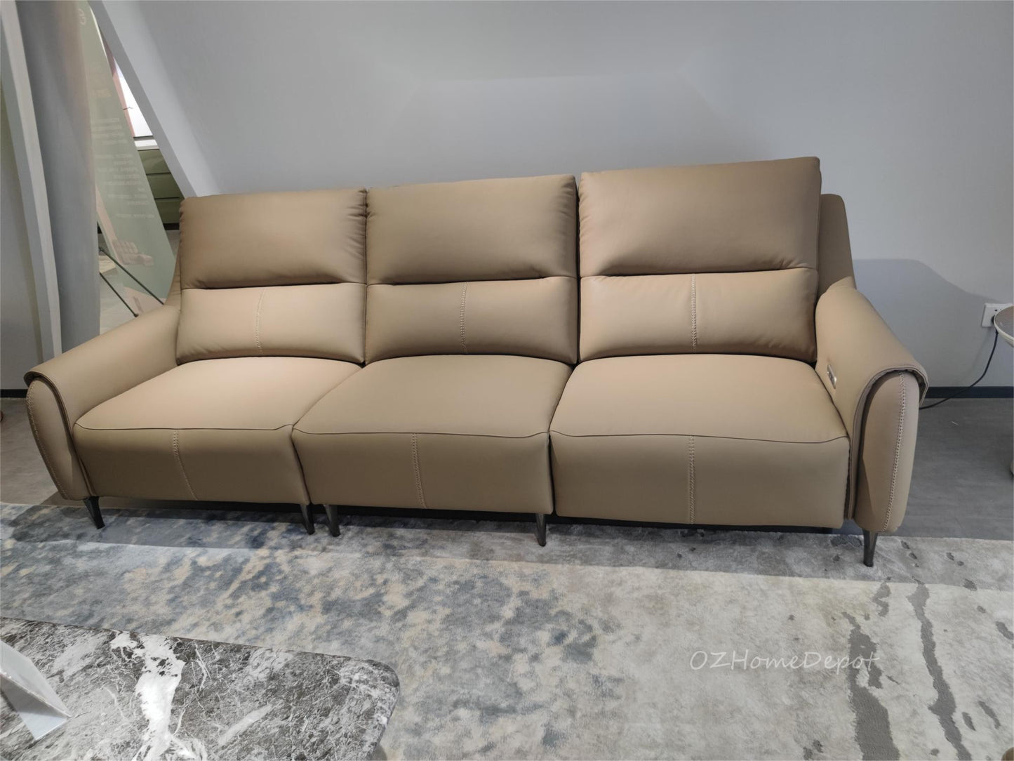Electric Sofa AURELIA Elephant Gray Genuine Leather Double Armrest Single Electric Reclining Three-Seater Sofa 261cm | E004