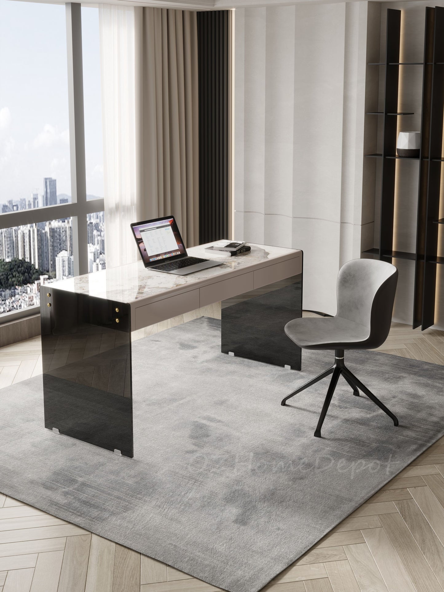 Angelo Sintered Stone Top Study Desk with Drawers /Steel Legs/Ceramic/ Home Office Desk
