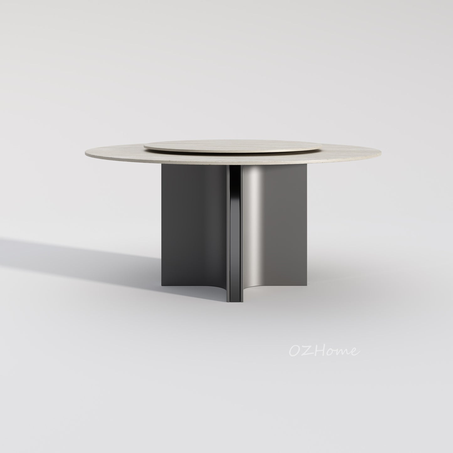 AMAURY Travertine Tabletop, Sculptural Base with Optional Lazy Susan | Dining Table | Round Table | Lazy Susan | 9059