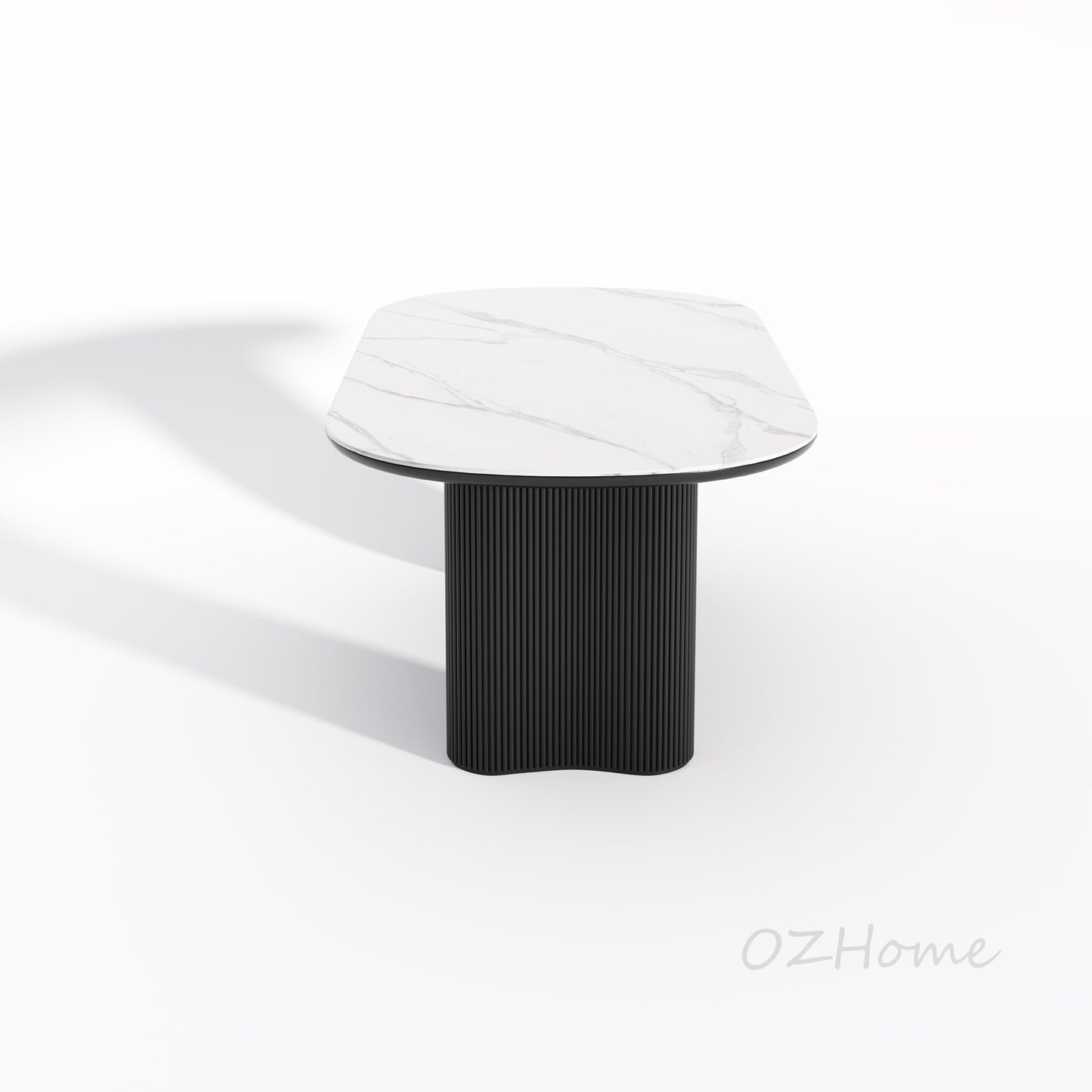 OPHELIA Gothic Style Black with White Marble-Patterned Sintered Stone Tabletop Oval Dining Table 180cm Customizable | 9095