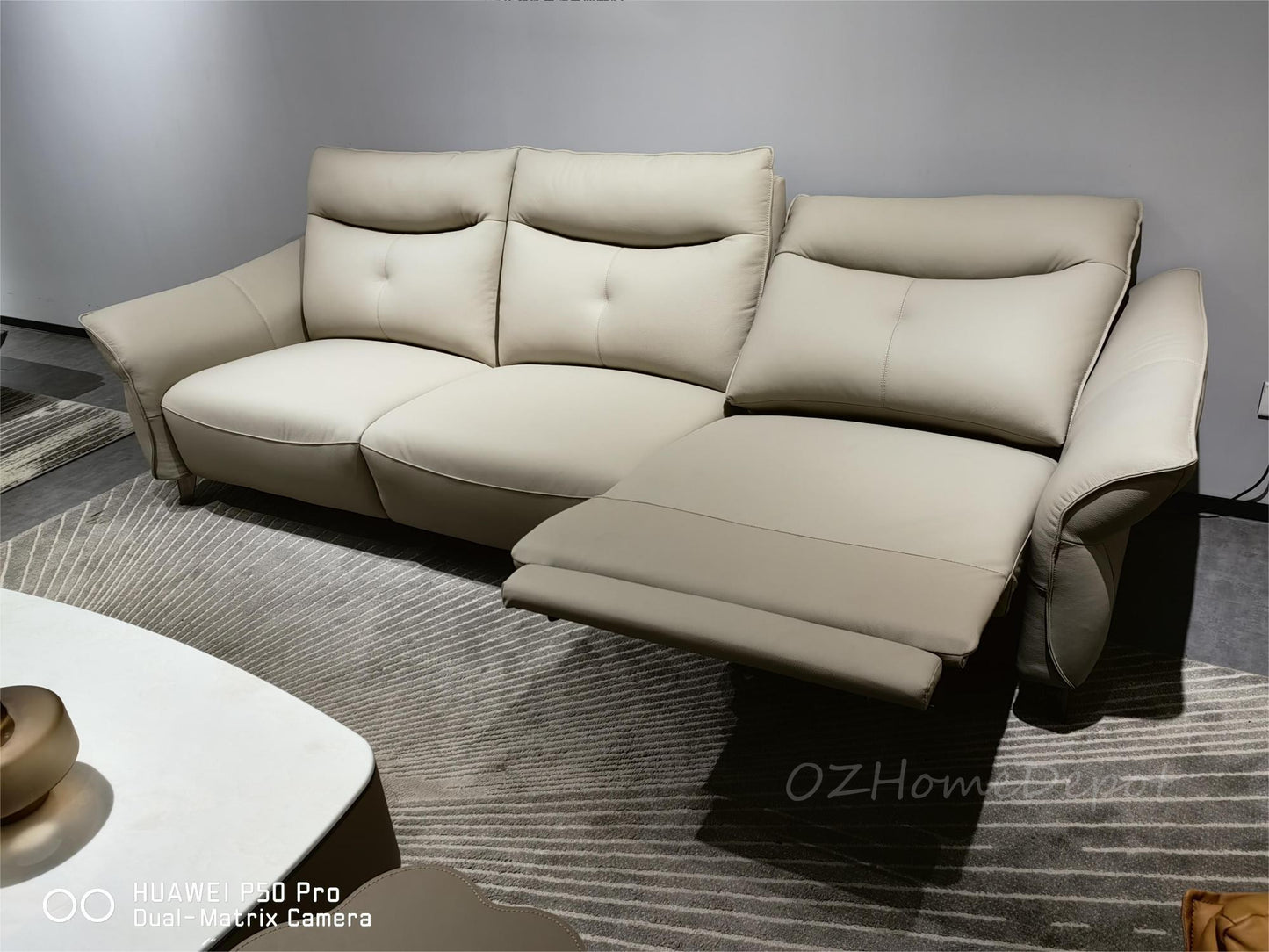 【Electric Sofa】LORELEI Elephant Grey Genuine Leather Left Electric Three-Seater Sofa | 278cm | E007