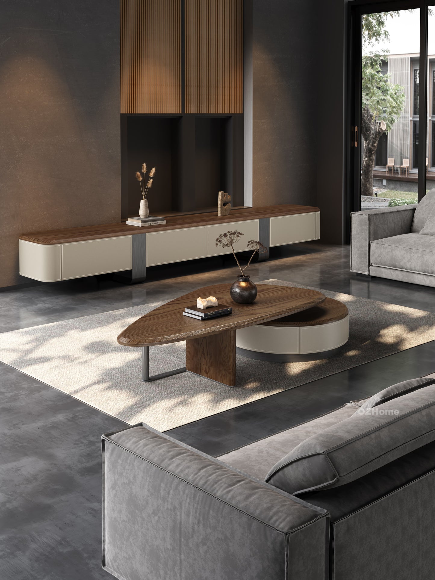 ORBIT Designer Irregular-Shaped Wooden Coffee Table Set 5049