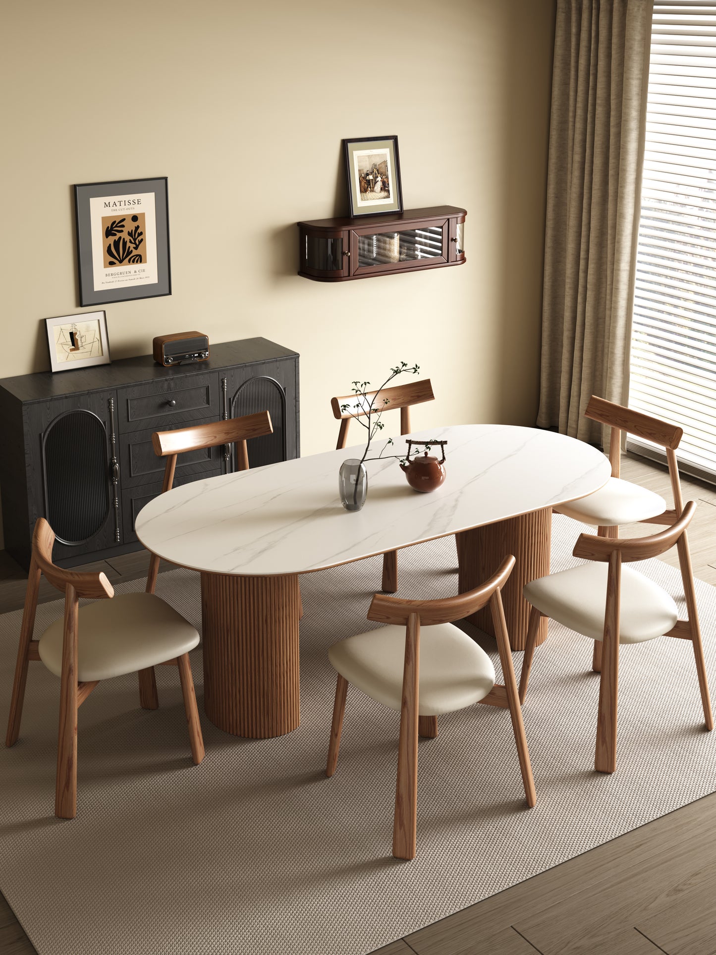OSLO Oval Dining Table – White Sintered Stone Top & Walnut Solid Wood Base