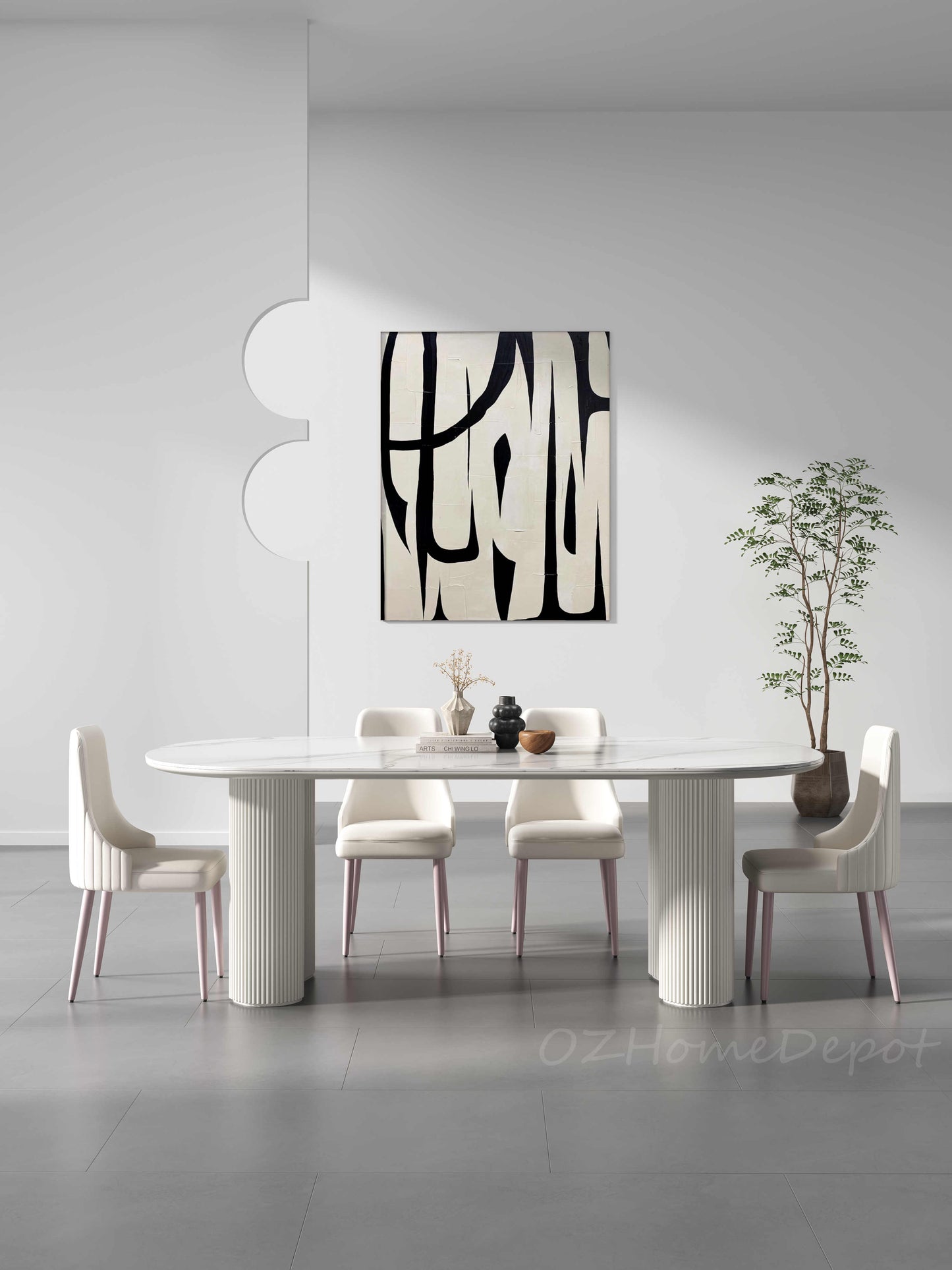 AMOS White Marble Paint Sintered Stone Top Long Dining Table |Dining Chairs | Dining Set 9095