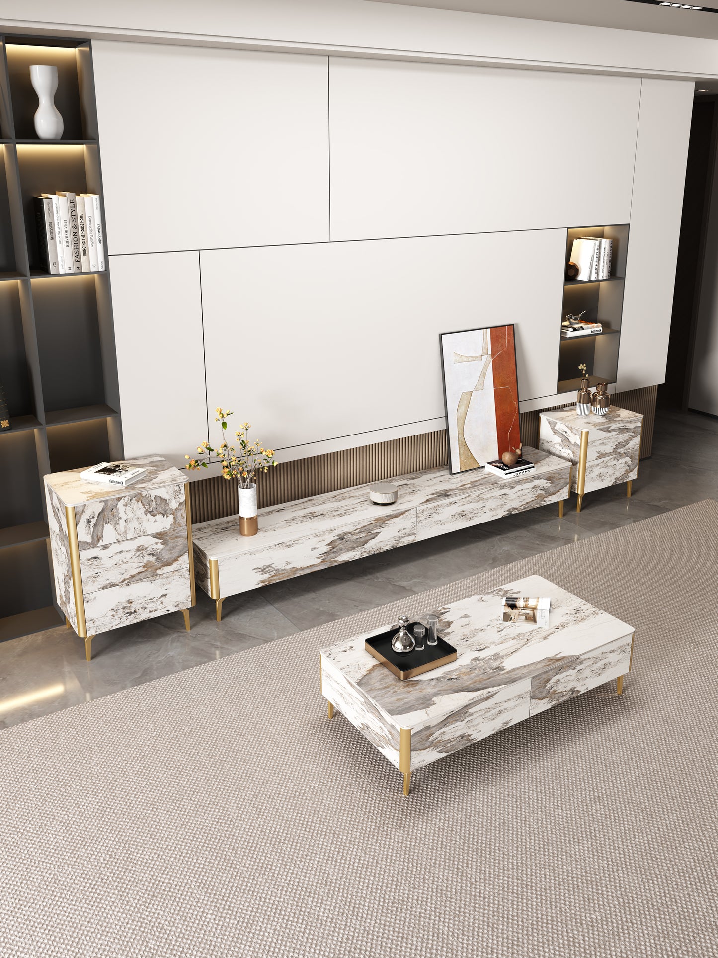 ZEUS Mordern Minimalistic Pandora Sintered Stone Entertaiment Unit/ Coffee Table/ TV STAND