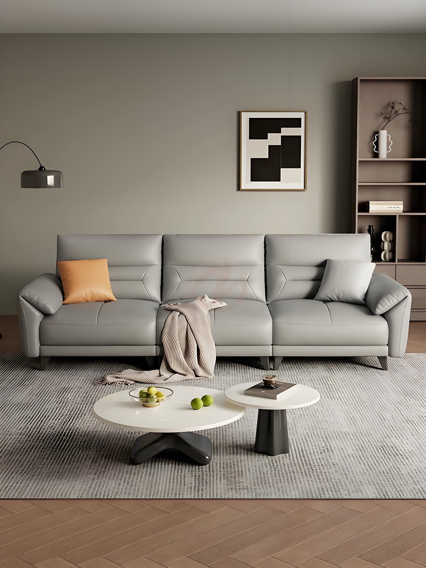 Electric Sofa SEXTUS Genuine Leather Light Grey Right-Side Electric Three-Seater Sofa | 293cm | E008
