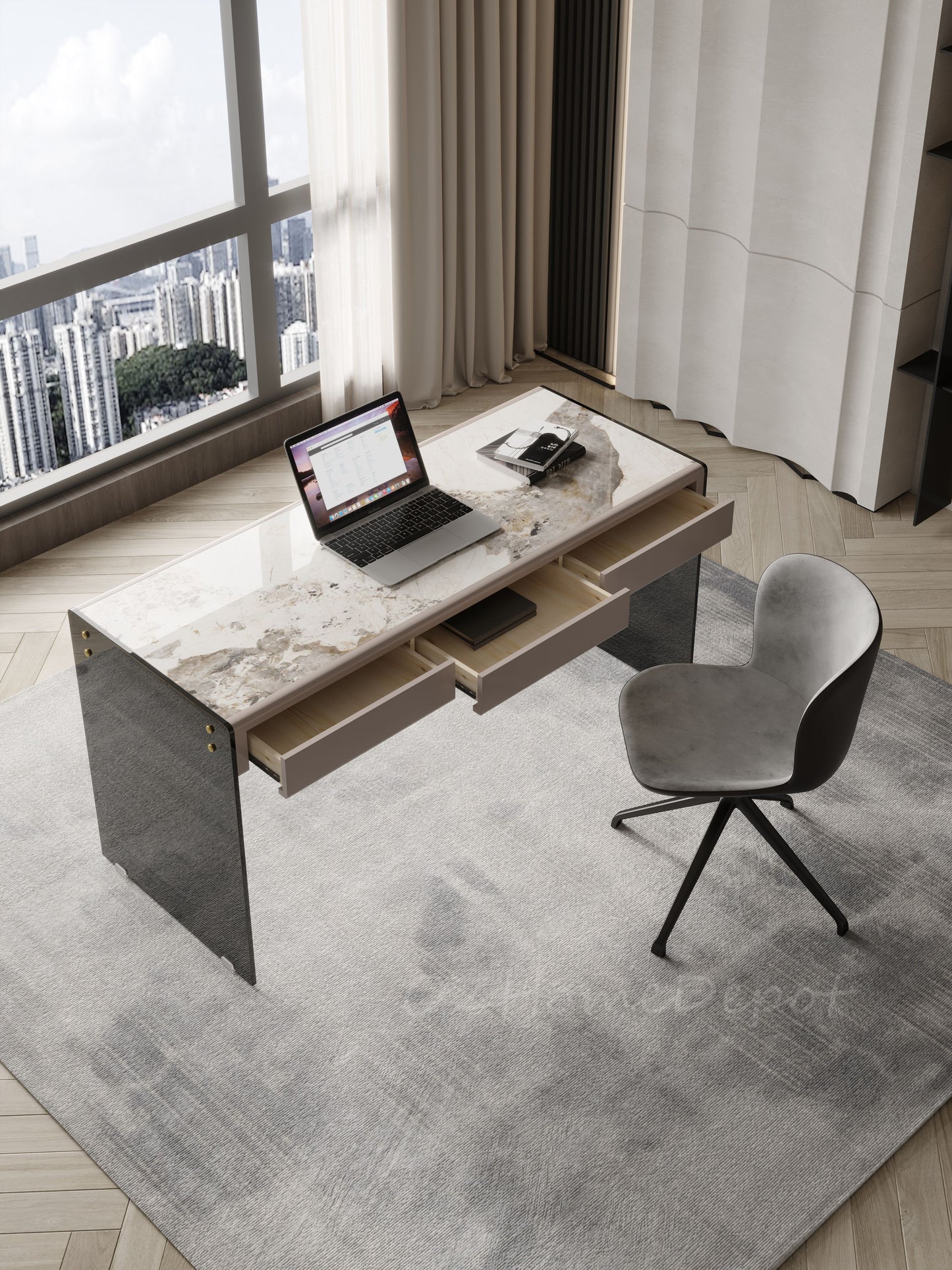 Angelo Sintered Stone Top Study Desk with Drawers /Steel Legs/Ceramic/ Home Office Desk