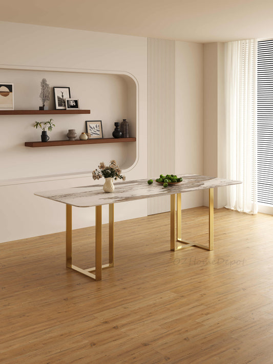 ELOWEN Pandora Paint Sintered Stone Top - Gloss Finish Long Dining Table 9098GD