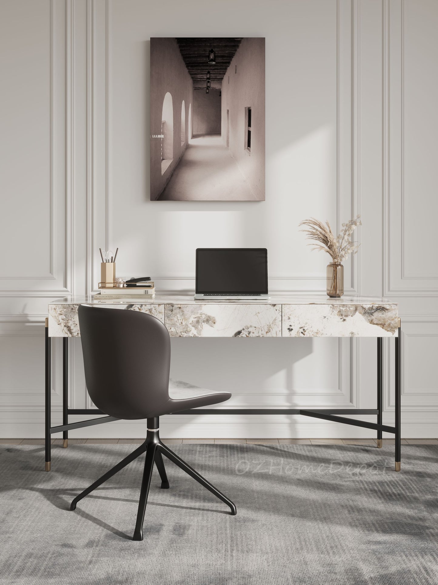 Igor Sintered Stone Top Study Desk with Drawers /Steel Legs/Ceramic/ Home Office Desk