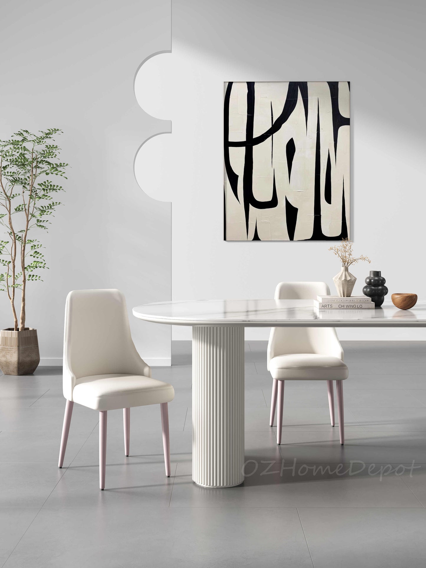 AMOS White Marble Paint Sintered Stone Top Long Dining Table |Dining Chairs | Dining Set 9095