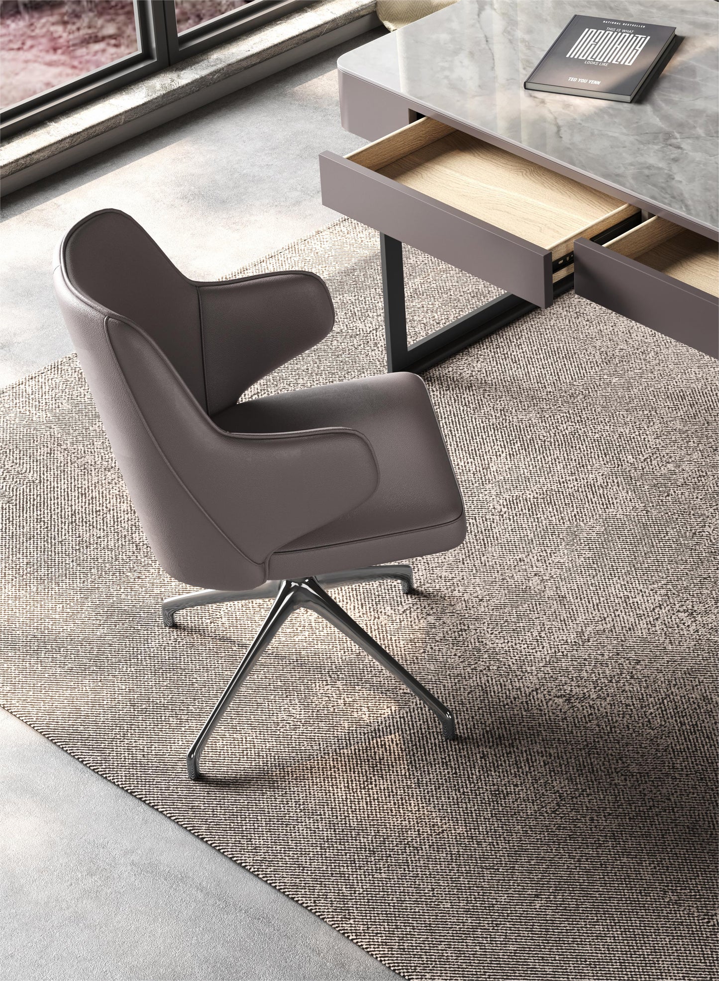 Ezio Sintered Stone Top Study Desk with Drawers /Steel Legs/Ceramic/ Home Office Desk