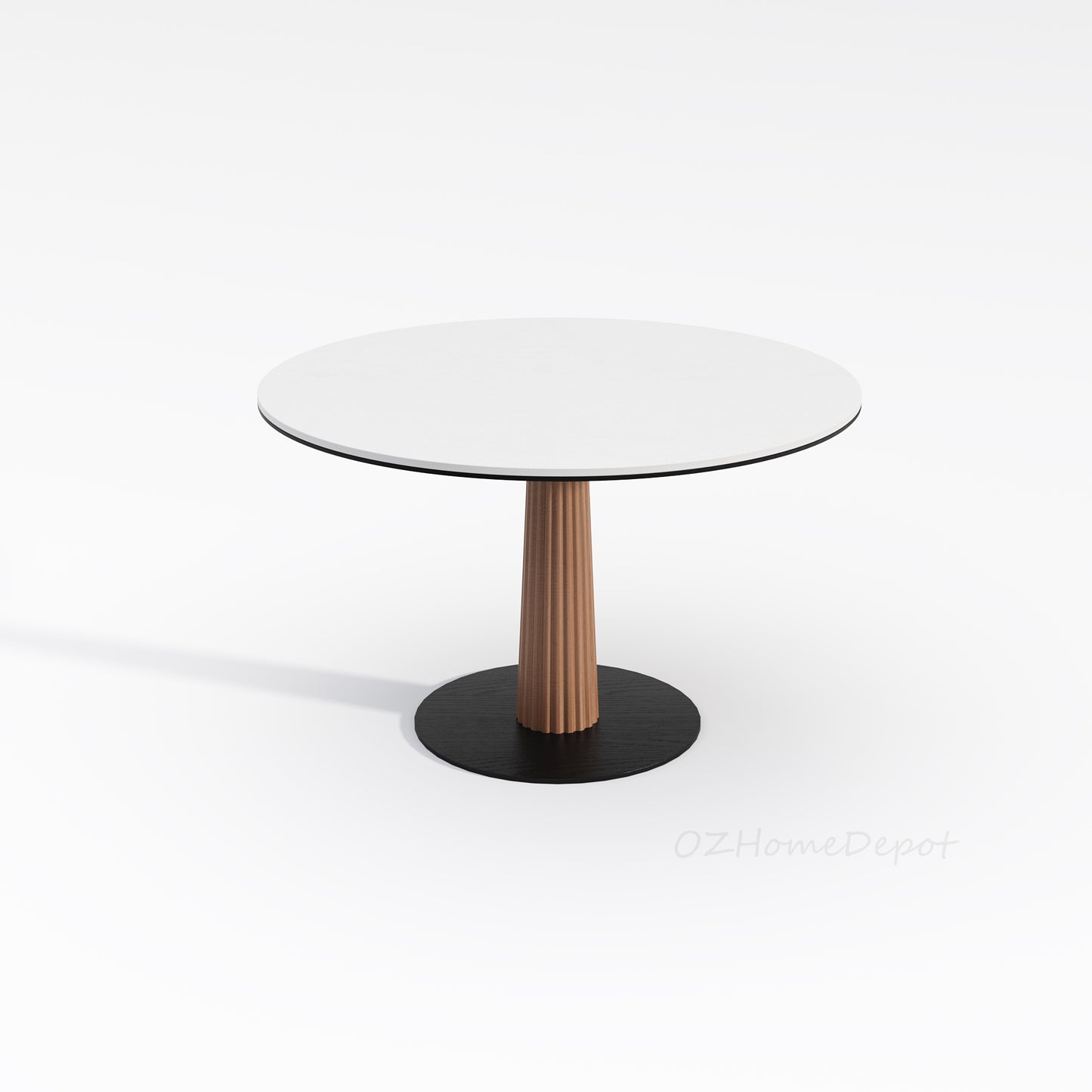 LLIAD Small Wooden Base with Cave Stone Circular Dining Table | Meeting Table | Dining Chair | Set | 9047