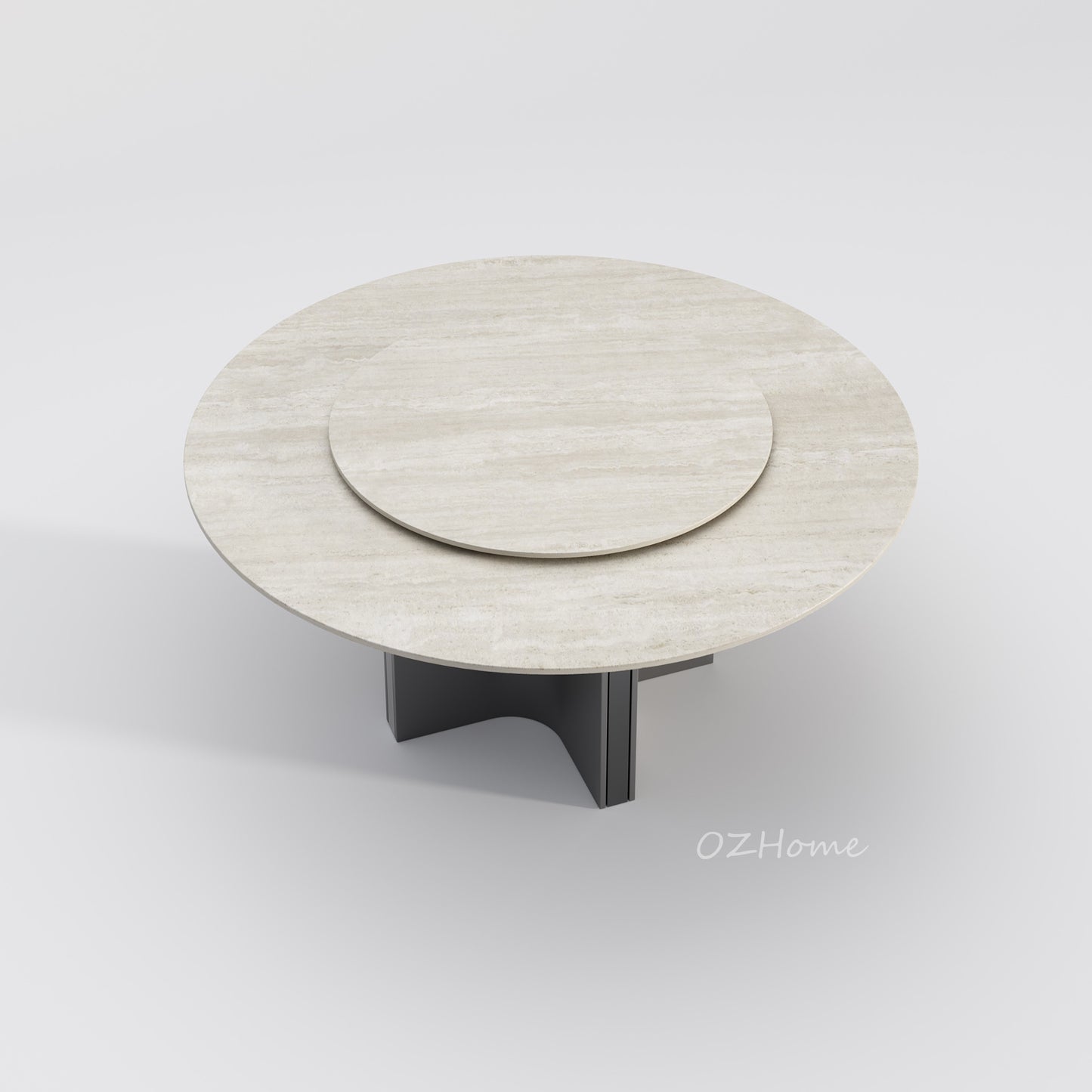 AMAURY Travertine Tabletop, Sculptural Base with Optional Lazy Susan | Dining Table | Round Table | Lazy Susan | 9059