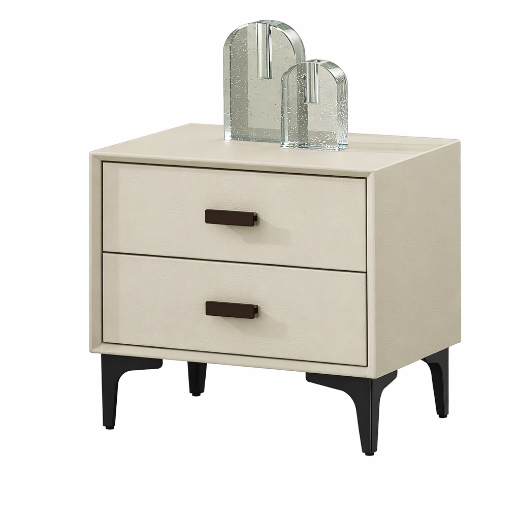 【FREE 2 Bedside Tables】FIORE Genuine Leather Bed Frame with Cushioned Headboard | Integrated Slatted Base | Model 1011