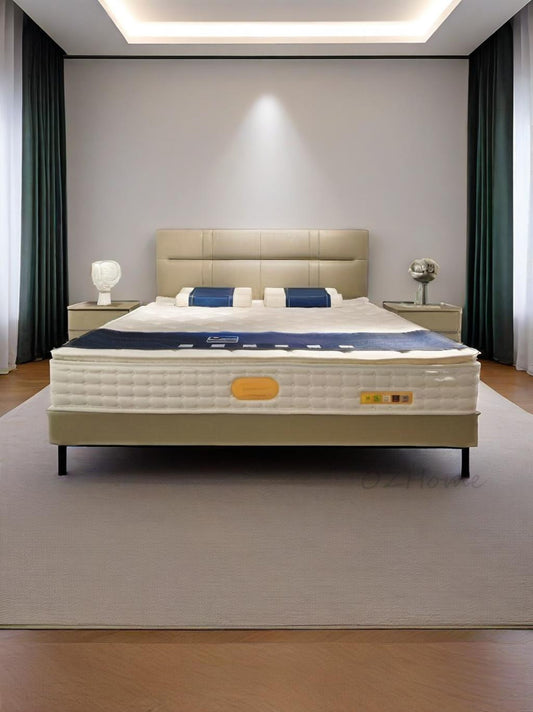 【Free Bedside Tables Included】 CLARA Genuine Leather Series Brown Thick-Cushion Bed Frame with Integrated Bed Base | Model 1007