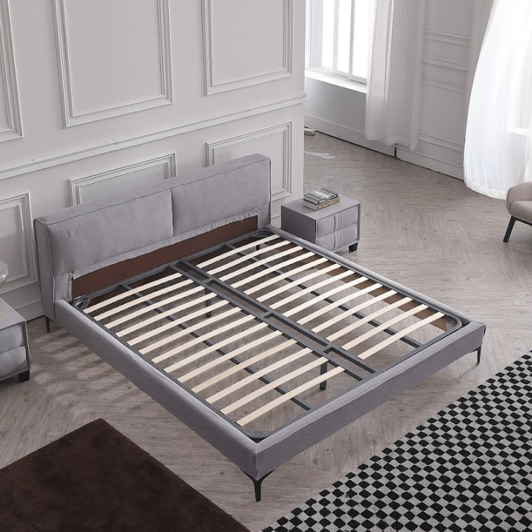 ELETTRA Nordic Grey Minimalist Tofu Block Down-filled Backrest Double Bed Frame | 0061K