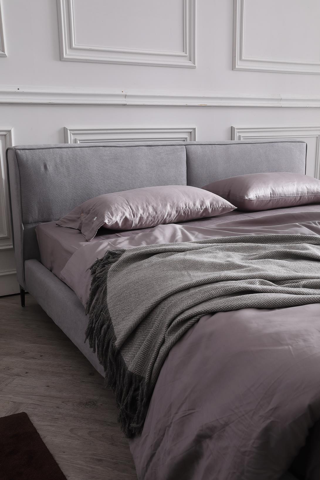 ELETTRA Nordic Grey Minimalist Tofu Block Down-filled Backrest Double Bed Frame | 0061K
