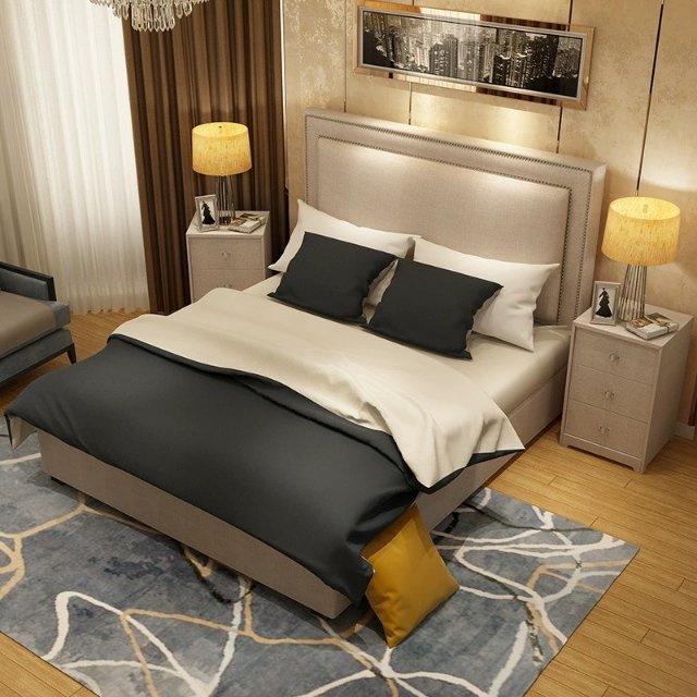【Pre-sale】QUINLAN American Country Vintage Fabric Nailhead High Back Bed Frame | 0063