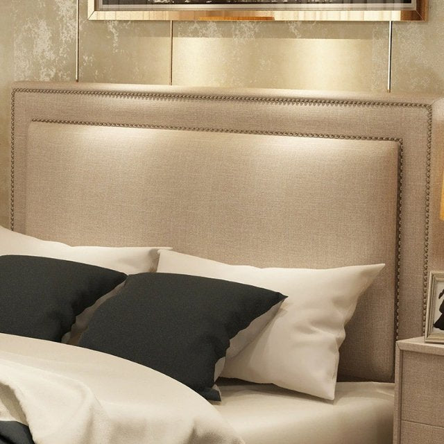 【Pre-sale】QUINLAN American Country Vintage Fabric Nailhead High Back Bed Frame | 0063