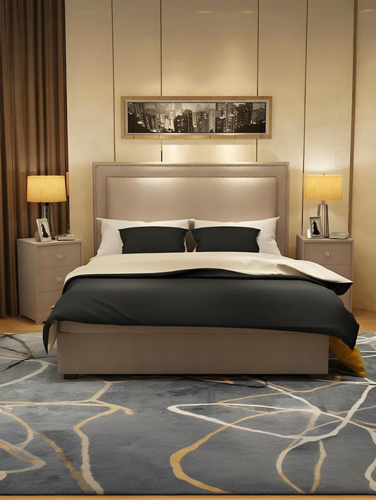 【Pre-sale】QUINLAN American Country Vintage Fabric Nailhead High Back Bed Frame | 0063