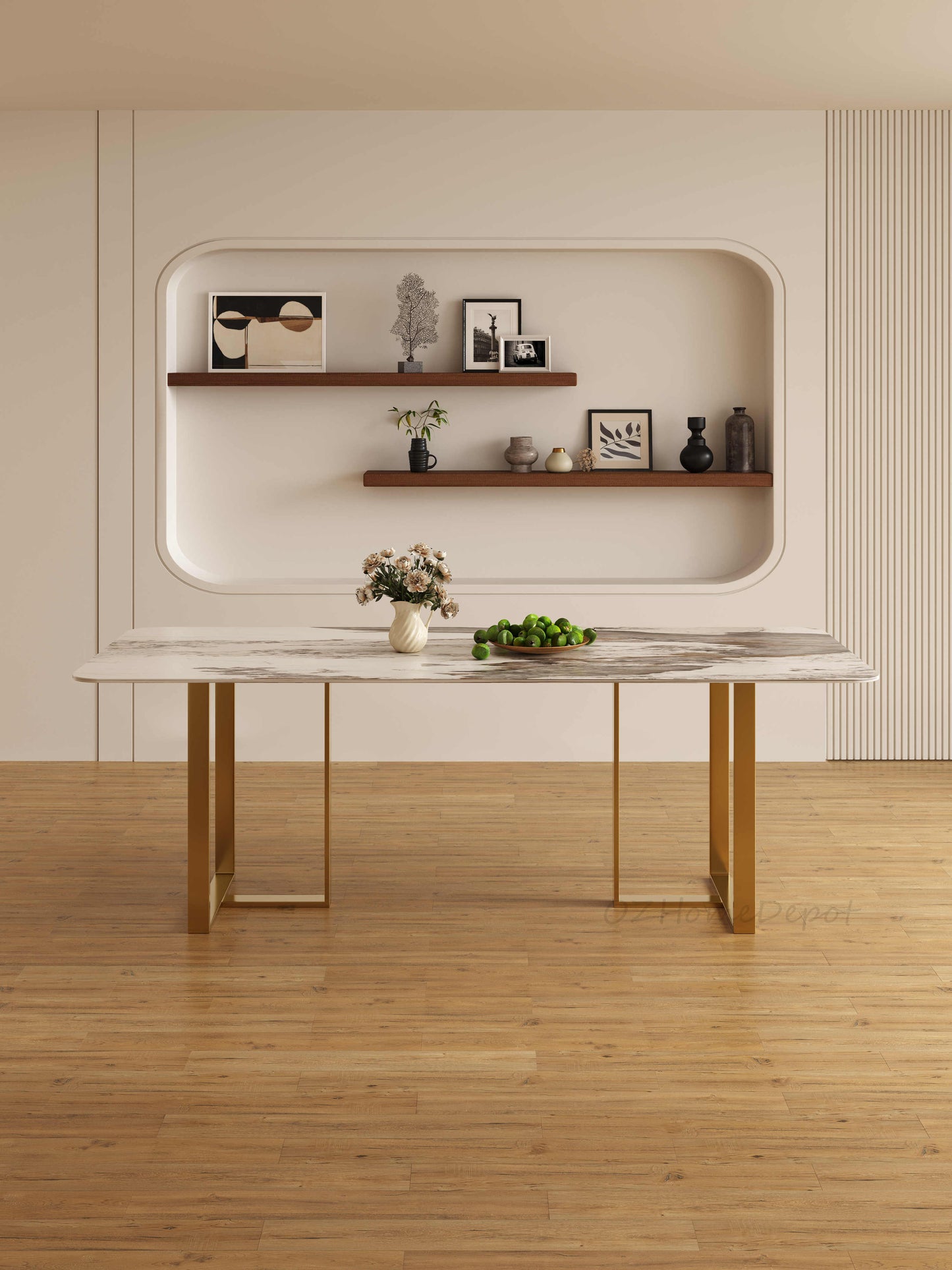 ELOWEN Pandora Paint Sintered Stone Top - Gloss Finish Long Dining Table 9098GD