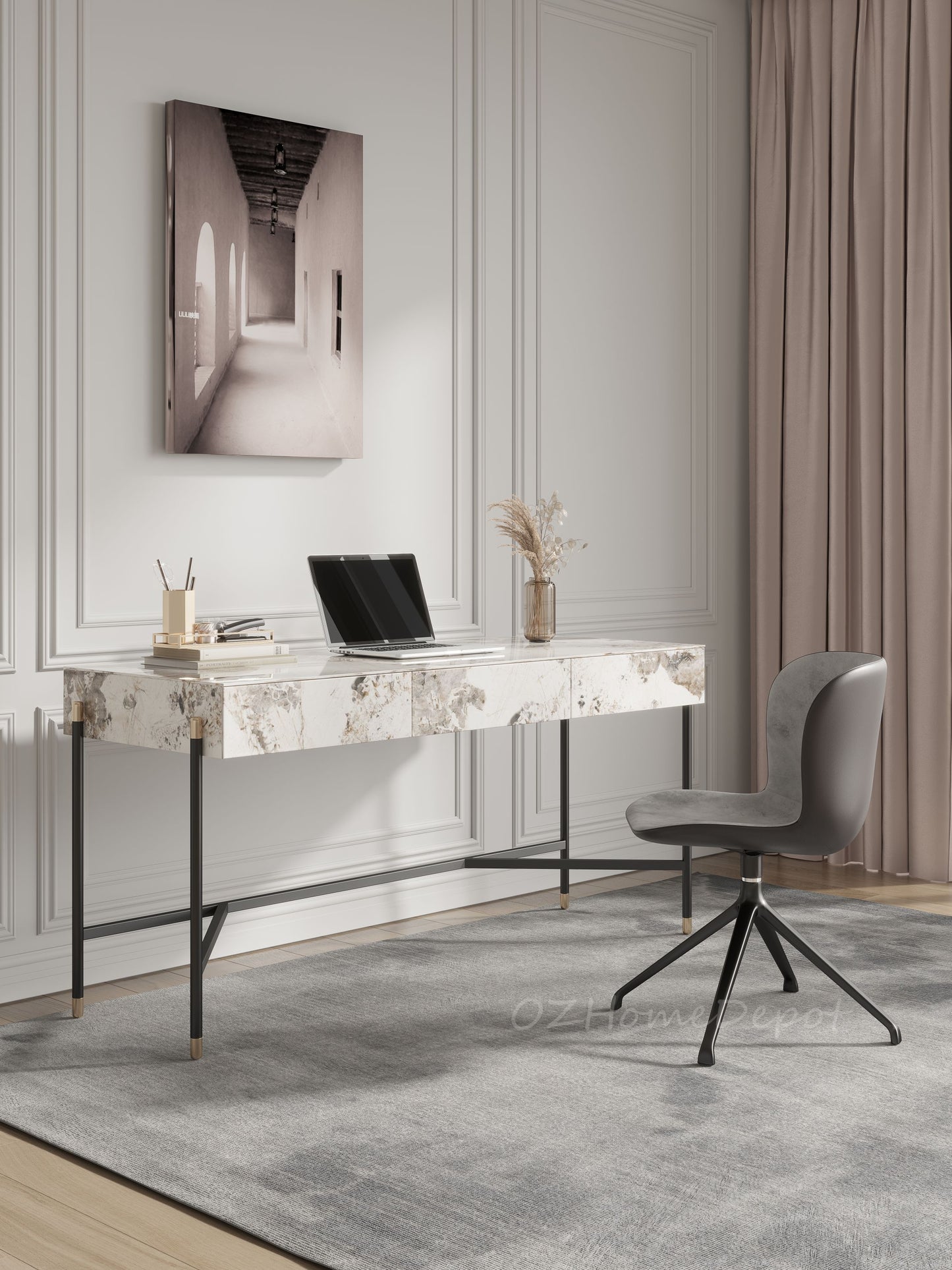 Igor Sintered Stone Top Study Desk with Drawers /Steel Legs/Ceramic/ Home Office Desk
