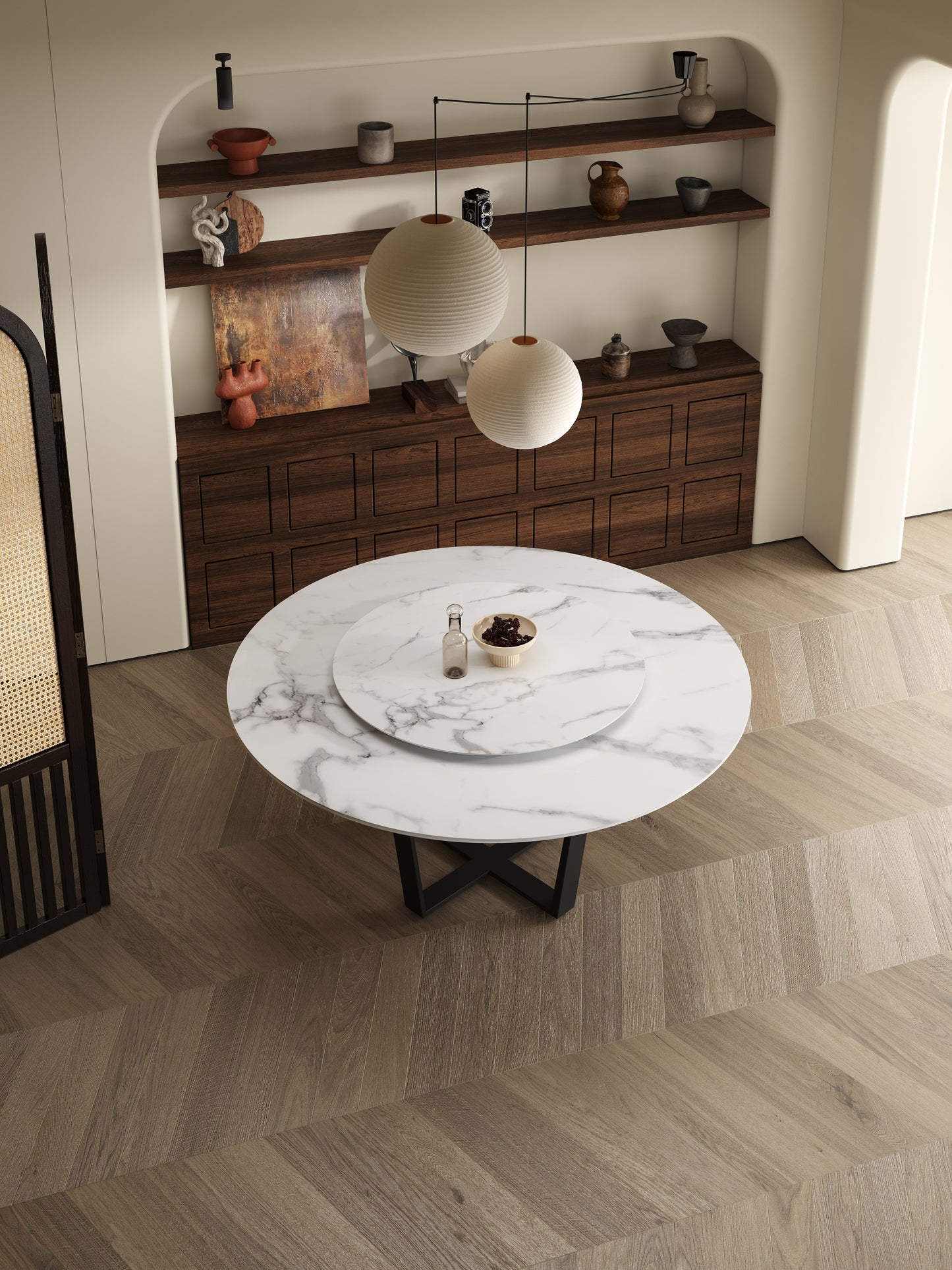 【Pre-sale】LEONNIDE Multi-Size White Marble Round Dining Table with Cross Base 9007