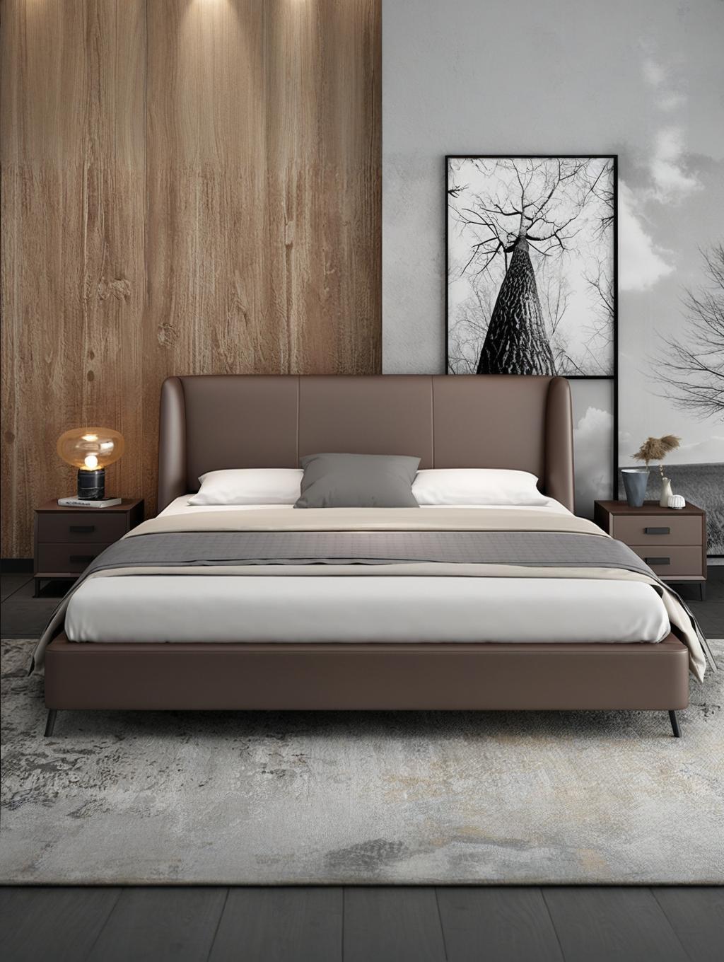 BRIS Luxurious Leather Bed Frame/premium quality calf leather/Steel legs/ Queen/ King