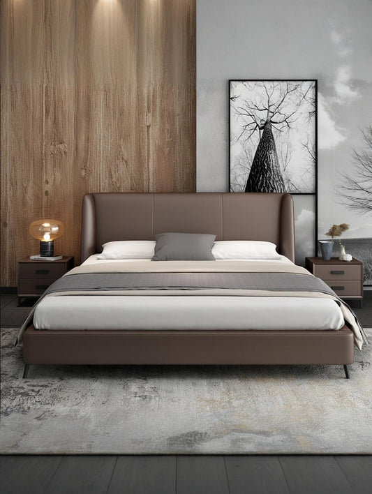 BRIS Luxurious Leather Bed Frame/premium quality calf leather/Steel legs/ Queen/ King