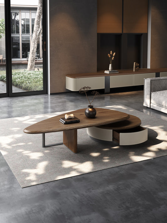 ORBIT Designer Irregular-Shaped Wooden Coffee Table Set 5049