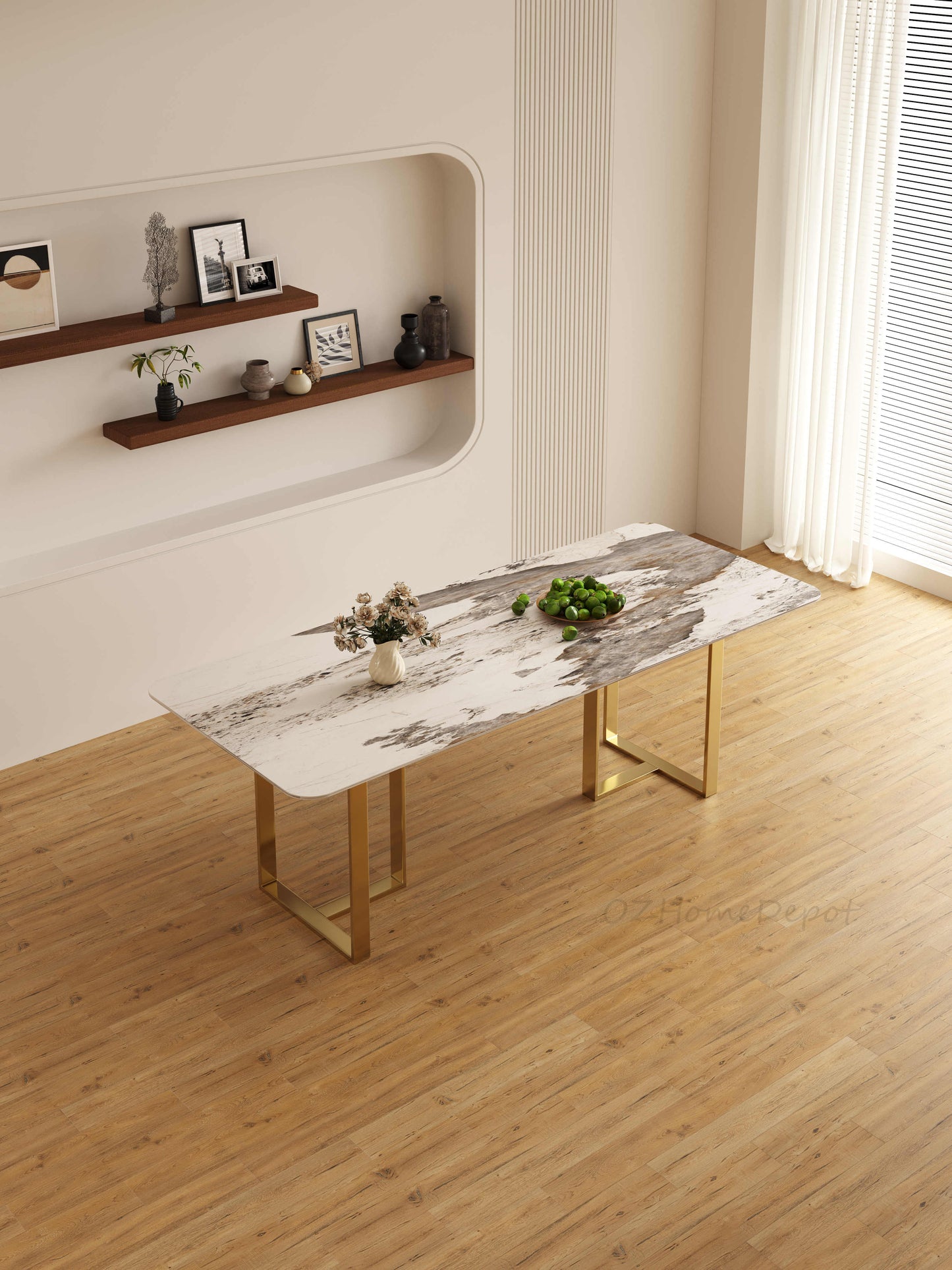 ELOWEN Pandora Paint Sintered Stone Top - Gloss Finish Long Dining Table 9098GD