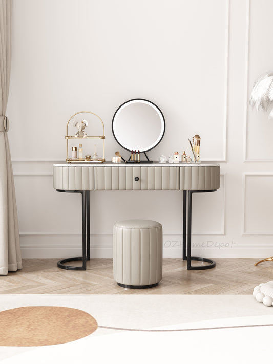 CALLIST Vanity Table With Stool and Mirror Set/Makeup Dressing Table/Grey
