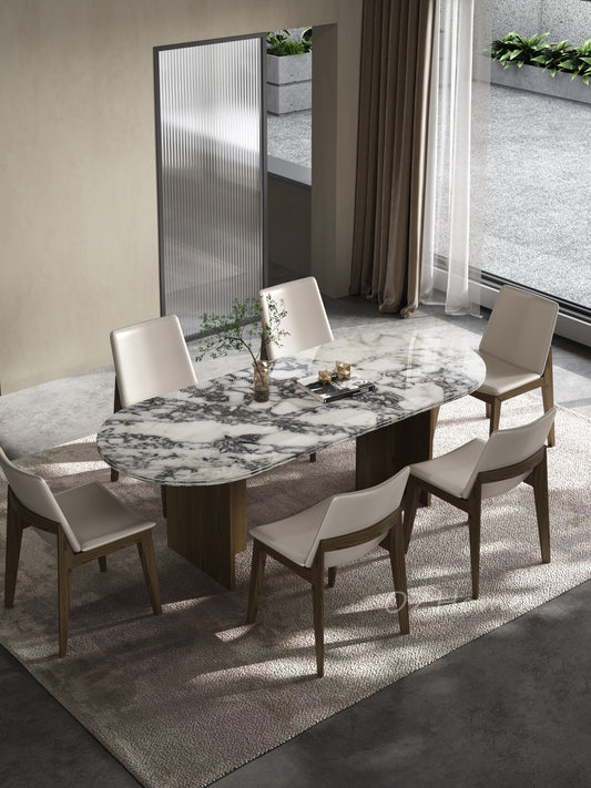 【Pre-Order】SERVIUS Italian Style Luxury Edition Natural Cut Marble Bvlgari Golden Luxury Stone Long Dining Table Multiple Sizes | 9053