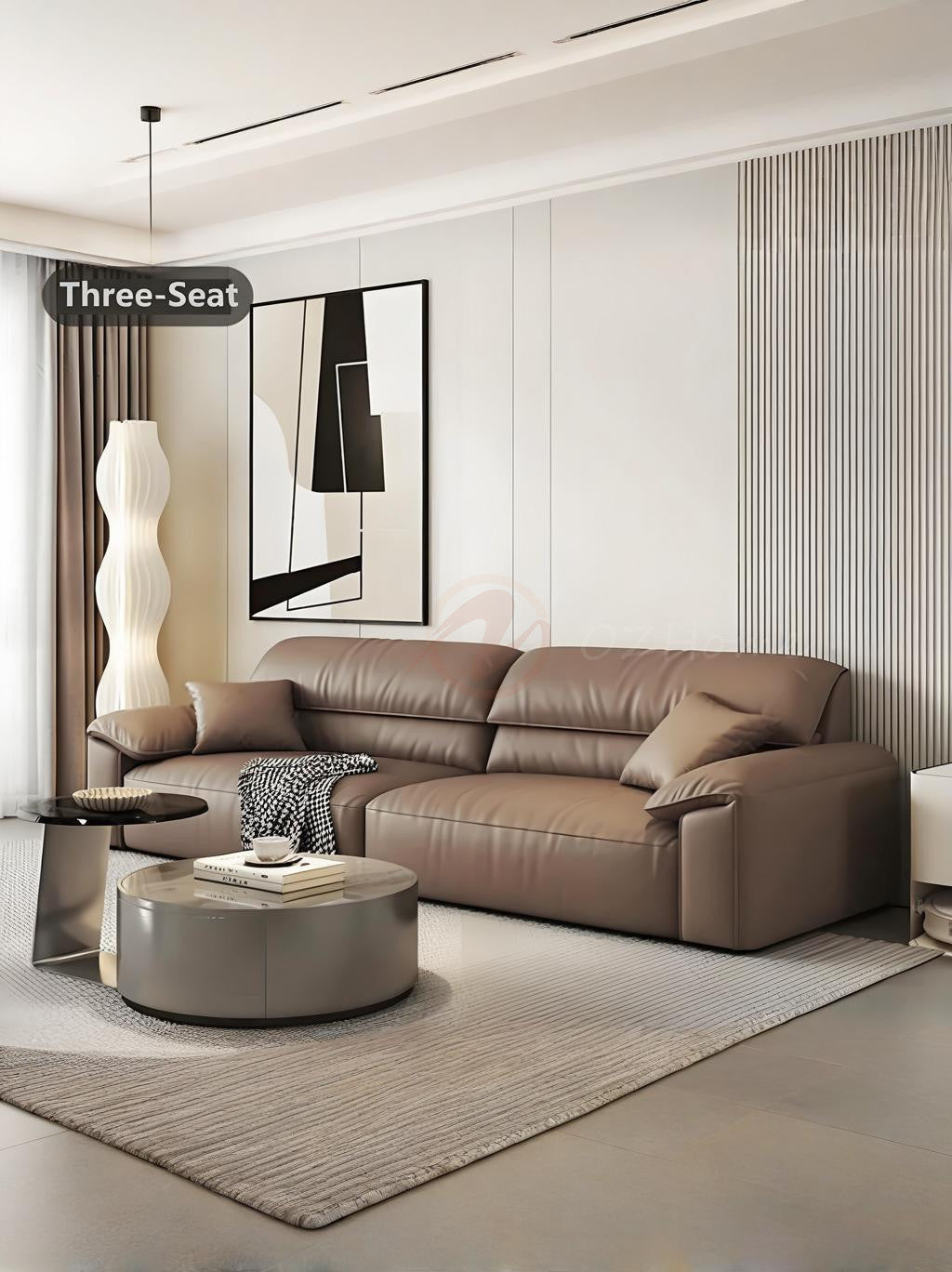 GNAEUS Luxury Italian-Style Genuine Leather Three-Seater Sofa with Elephant-Ear Design | Corner Sofa | Ottoman | Modular Sofa | SF-1041