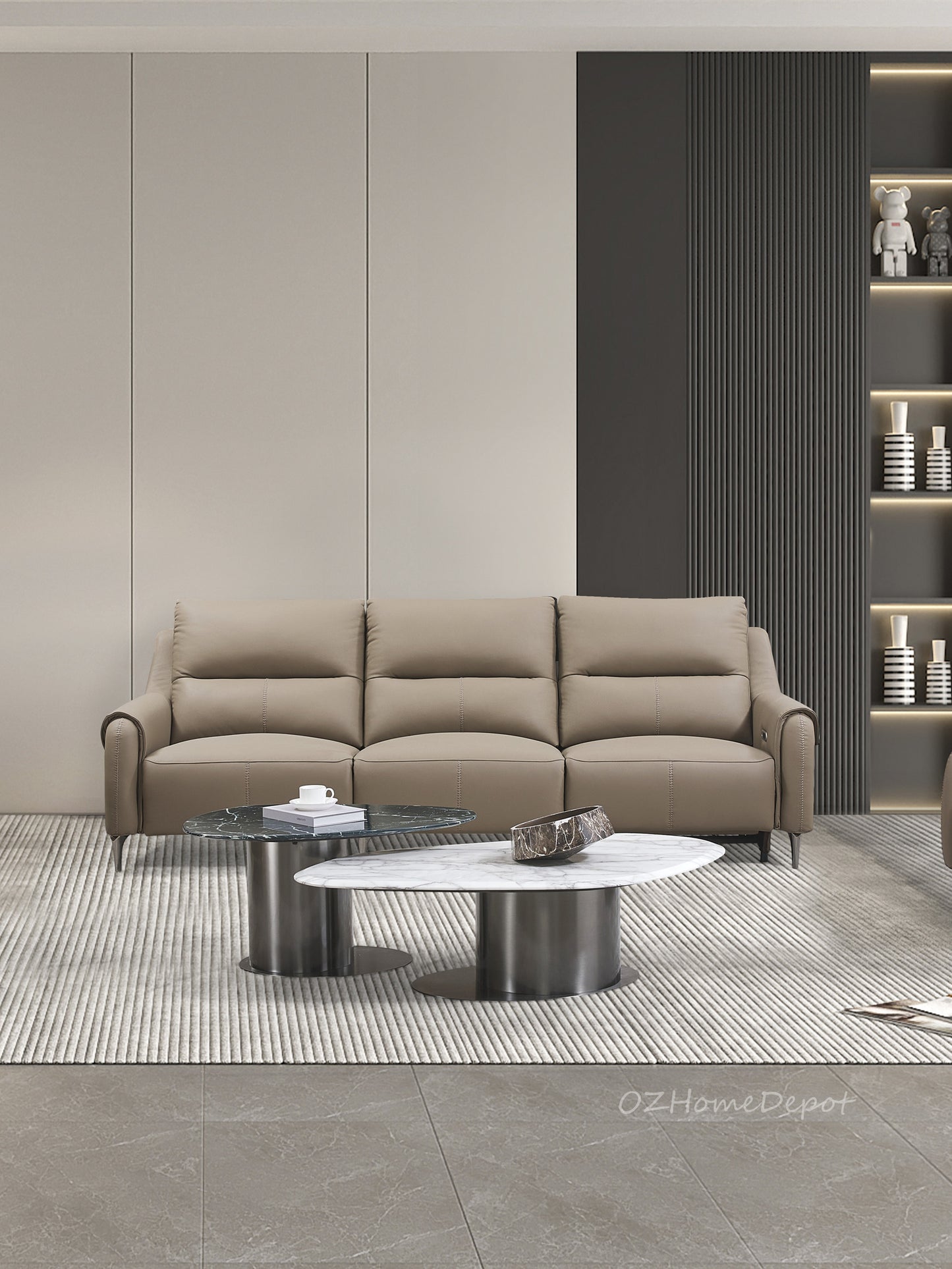 Electric Sofa AURELIA Elephant Gray Genuine Leather Double Armrest Single Electric Reclining Three-Seater Sofa 261cm | E004