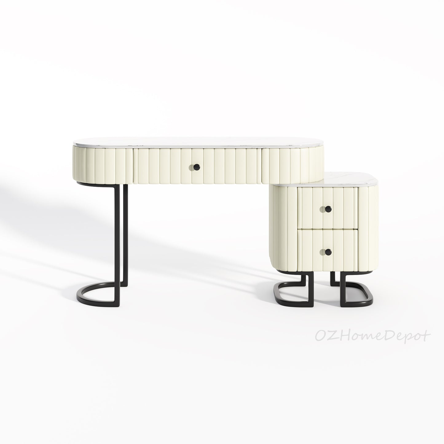 CALLISTY Vanity Table and Stool Set With Cabinet /Makeup Dressing Table/Cream