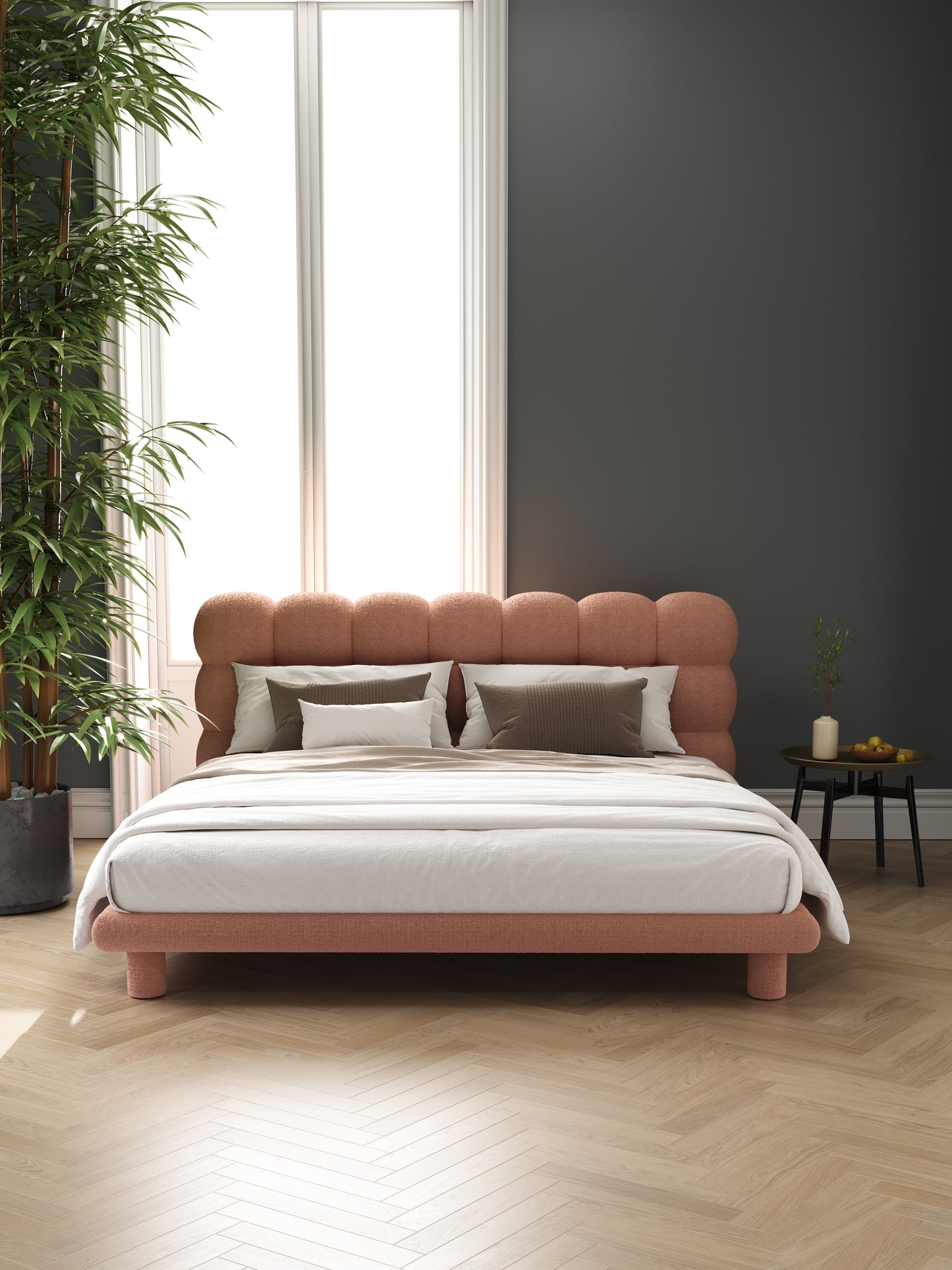BUBBLE Princess Boucle Fabric Bed Frame Queen/ Creamy / PINK / Black