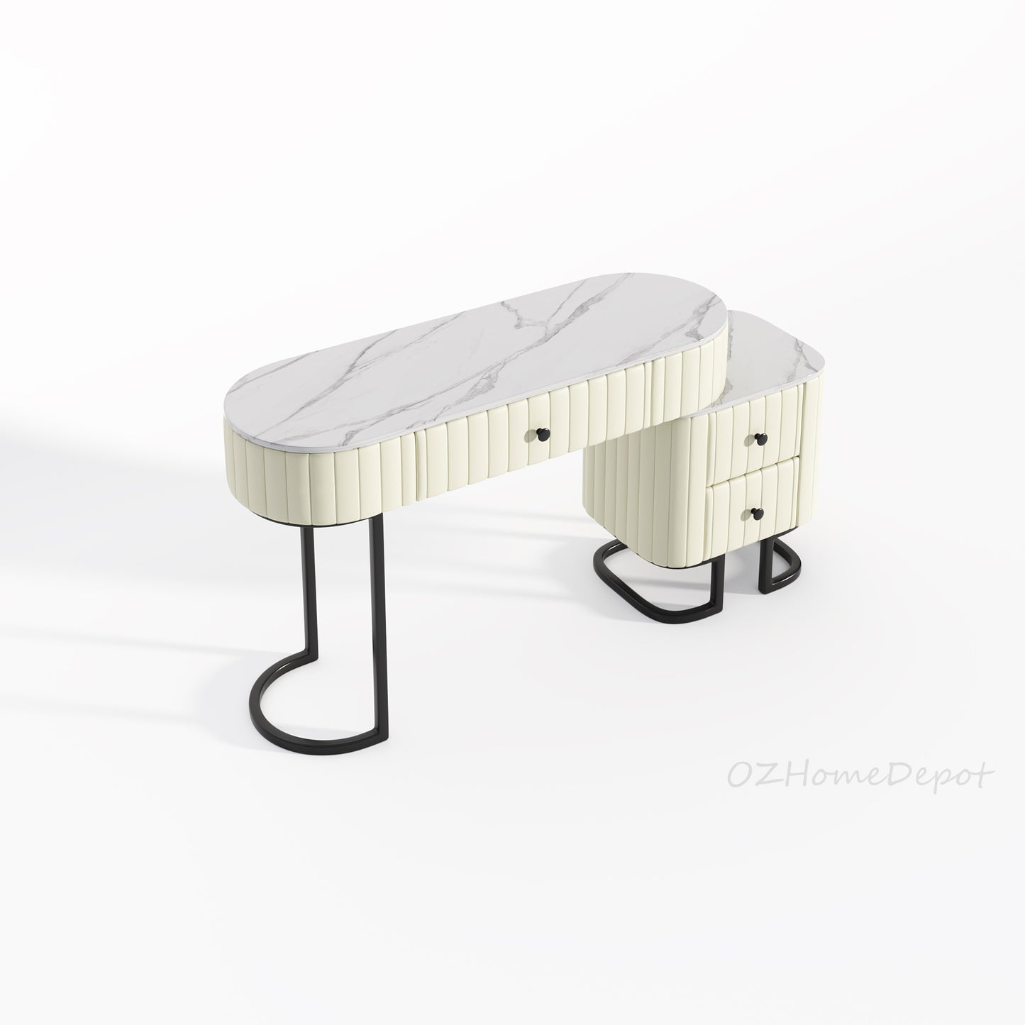 CALLISTY Vanity Table and Stool Set With Cabinet /Makeup Dressing Table/Cream