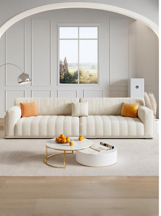 SKANDI Comfort 3-Seater Sofa in Beige Cat-Scratch-Resistant Fabric with Latex Cushioning – 240cm | 1047