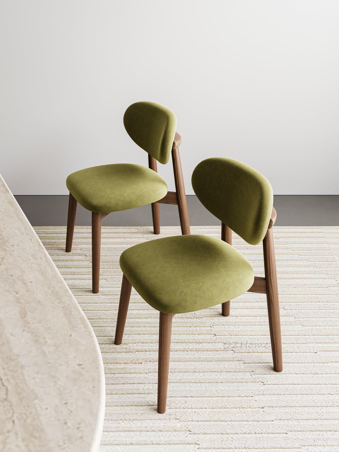 Product Name: CALLIOPE Solid Wood Dining Chair in Walnut Finish with Olive Green Velvet – Model 4068-GREEN