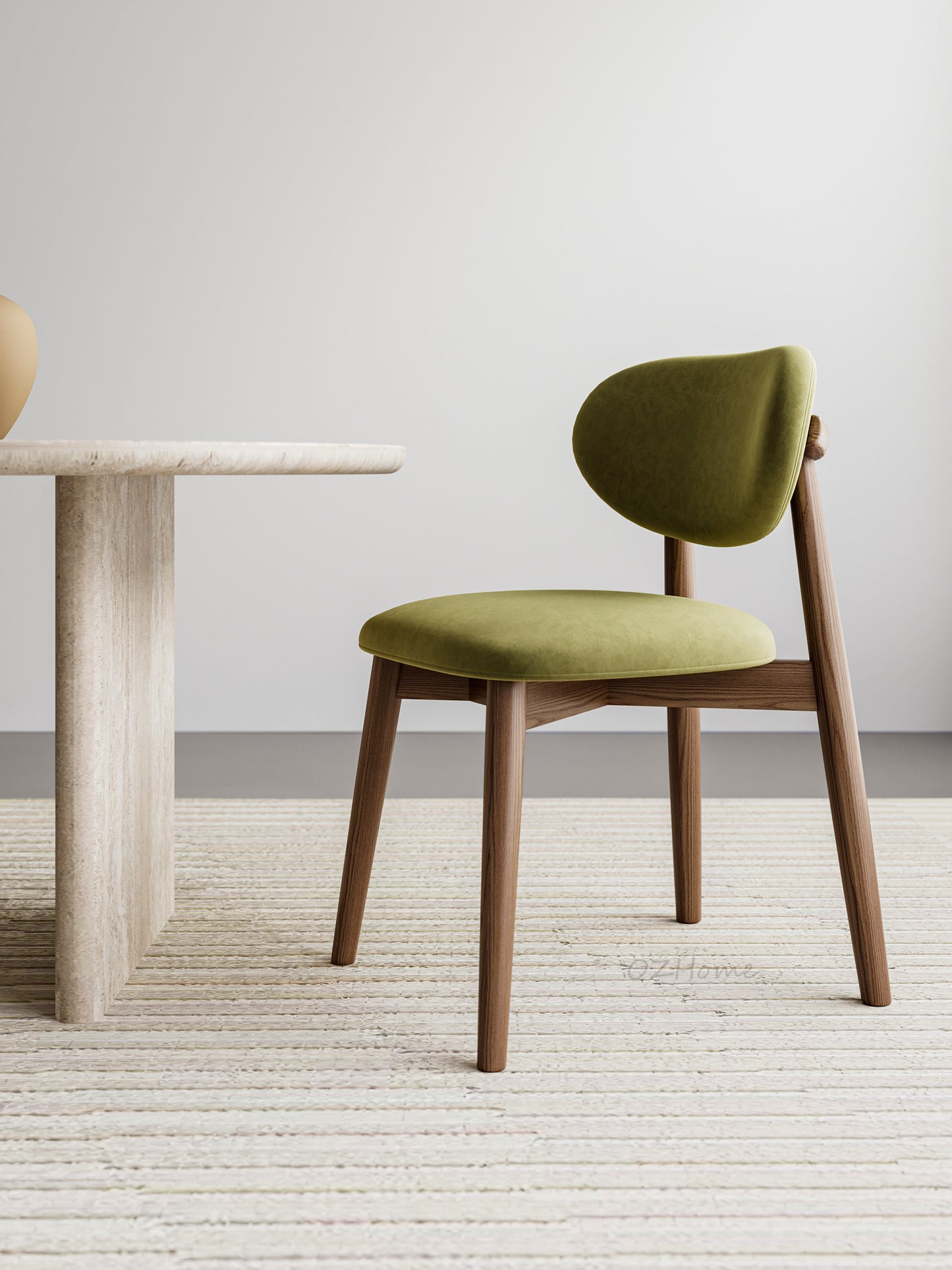 Product Name: CALLIOPE Solid Wood Dining Chair in Walnut Finish with Olive Green Velvet – Model 4068-GREEN