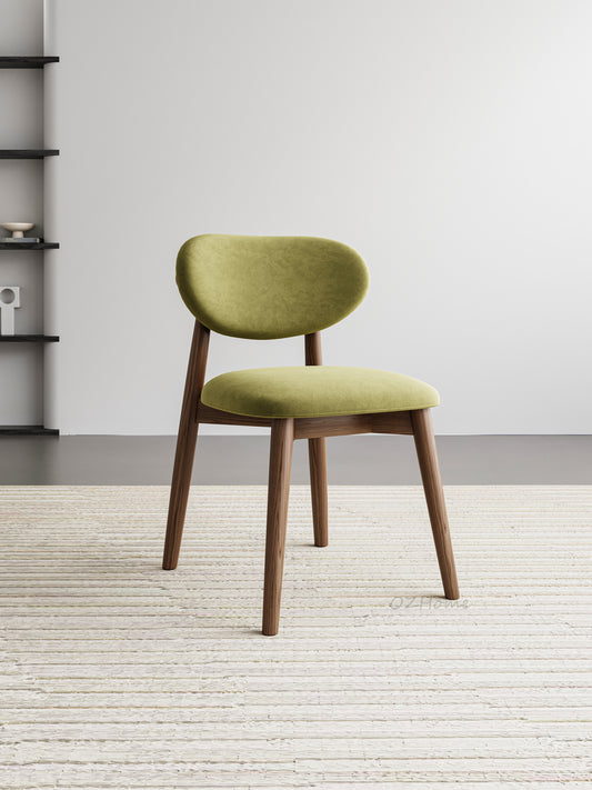 Product Name: CALLIOPE Solid Wood Dining Chair in Walnut Finish with Olive Green Velvet – Model 4068-GREEN
