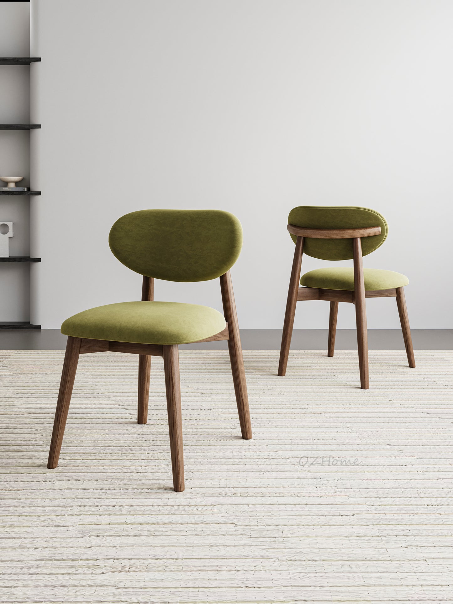 Product Name: CALLIOPE Solid Wood Dining Chair in Walnut Finish with Olive Green Velvet – Model 4068-GREEN